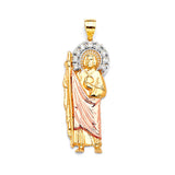 White CZ Saints Pendant in 14K Tri-Color Gold