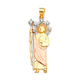 White CZ Saints Pendant in 14K Tri-Color Gold