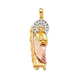White CZ Saints Pendant in 14K Tri-Color Gold