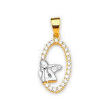 White CZ Angel Ladies Pendant in 14K Two-Tone Gold
