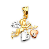 White CZ Angel Ladies Pendant in 14K Tri-Color Gold