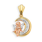 White CZ Angel Ladies Pendant in 14K Tri-Color Gold