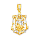 White CZ Anchor Pendant in 14K Two-Tone Gold