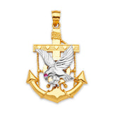 Red CZ Anchor Mens Pendant in 14K Two-Tone Gold