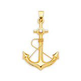 White CZ Anchor Mens Pendant in 14K Gold