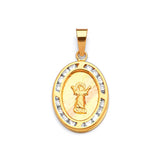 White CZ Divino Niño Ladies Pendant in 14K Two-Tone Gold