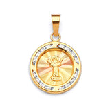White CZ Divino Niño Ladies Pendant in 14K Two-Tone Gold