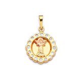 White CZ Divino Niño Ladies Pendant in 14K Gold