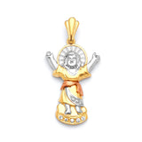 White CZ Divino Niño Ladies Pendant in 14K Tri-Color Gold