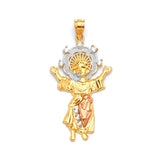 White CZ Divino Niño Ladies Pendant in 14K Tri-Color Gold
