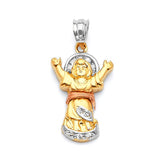 White CZ Divino Niño Ladies Pendant in 14K Tri-Color Gold