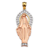 Dije de la Virgen María para Dama en Oro de 14K Tricolor con Circonia Cúbica Blanca