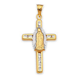 White CZ Guadalupe Pendant in 14K Two-Tone Gold