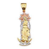 White CZ Guadalupe Pendant in 14K Tri-Color Gold