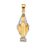 Dije de la Virgen María para Dama en Oro Bicolor de 14K con Circonia Cúbica Blanca