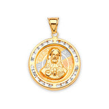 White CZ Jesucristo Pendant in 14K Tri-Color Gold