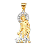 White CZ Saints Mens Pendant in 14K Two-Tone Gold