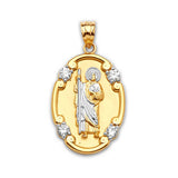 White CZ Saints Pendant in 14K Two-Tone Gold