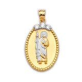 White CZ Saints Pendant in 14K Two-Tone Gold