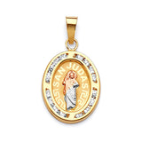 White CZ Saints Pendant in 14K Tri-Color Gold