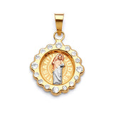 White CZ Saints Pendant in 14K Tri-Color Gold
