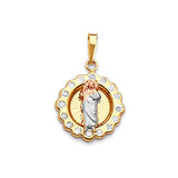 White CZ Saints Ladies Pendant in 14K Tri-Color Gold