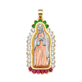 Green, White & Red CZ Guadalupe Pendant in 14K Tri-Color Gold