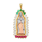 Green, White & Red CZ Guadalupe Pendant in 14K Tri-Color Gold