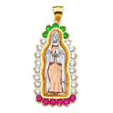 Green, White & Red CZ Guadalupe Ladies Pendant in 14K Tri-Color Gold