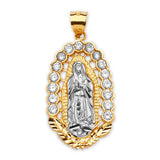 White CZ Guadalupe Ladies Pendant in 14K Two-Tone Gold