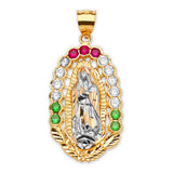 Green, White & Red CZ Guadalupe Ladies Pendant in 14K Two-Tone Gold