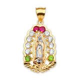 Green, White & Red CZ Guadalupe Ladies Pendant in 14K Two-Tone Gold