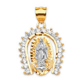 White CZ Guadalupe Ladies Pendant in 14K Two-Tone Gold