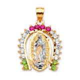 Green, White & Red CZ Guadalupe Ladies Pendant in 14K Two-Tone Gold
