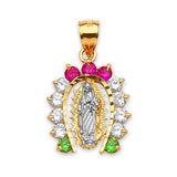 Green, White & Red CZ Guadalupe Ladies Pendant in 14K Two-Tone Gold