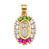 Green, White & Red CZ Guadalupe Ladies Pendant in 14K Two-Tone Gold