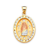 White CZ Guadalupe Pendant in 14K Tri-Color Gold