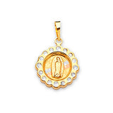 White CZ Guadalupe Ladies Pendant in 14K Tri-Color Gold