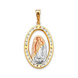 White CZ Guadalupe Pendant in 14K Tri-Color Gold