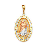 White CZ Guadalupe Pendant in 14K Tri-Color Gold