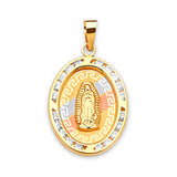 White CZ Guadalupe Pendant in 14K Tri-Color Gold