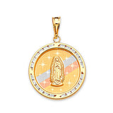 White CZ Guadalupe Pendant in 14K Tri-Color Gold