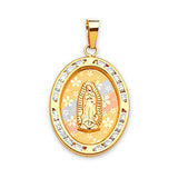 White CZ Guadalupe Pendant in 14K Tri-Color Gold