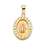 White CZ Guadalupe Pendant in 14K Tri-Color Gold