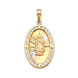White CZ Guadalupe Pendant in 14K Tri-Color Gold