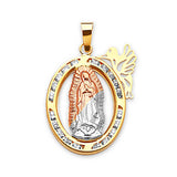 White CZ Guadalupe Pendant in 14K Tri-Color Gold