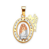 White CZ Guadalupe Pendant in 14K Tri-Color Gold
