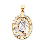 White CZ Guadalupe Pendant in 14K Tri-Color Gold