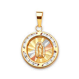 White CZ Guadalupe Pendant in 14K Tri-Color Gold