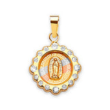 White CZ Guadalupe Pendant in 14K Tri-Color Gold